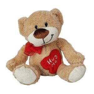2/$15 Valentine's Day Hug Me Classic Bear Plush Brown 7" Embroider Heart Smiling